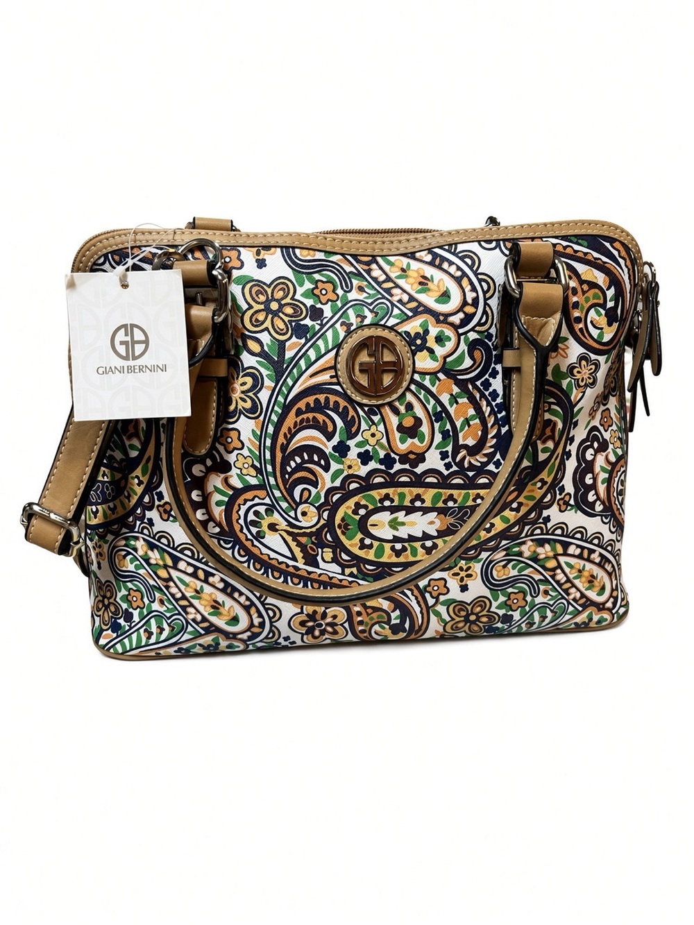 Giani Bernini NWT Paisley Satchel Crossbody Tan Boho Purse